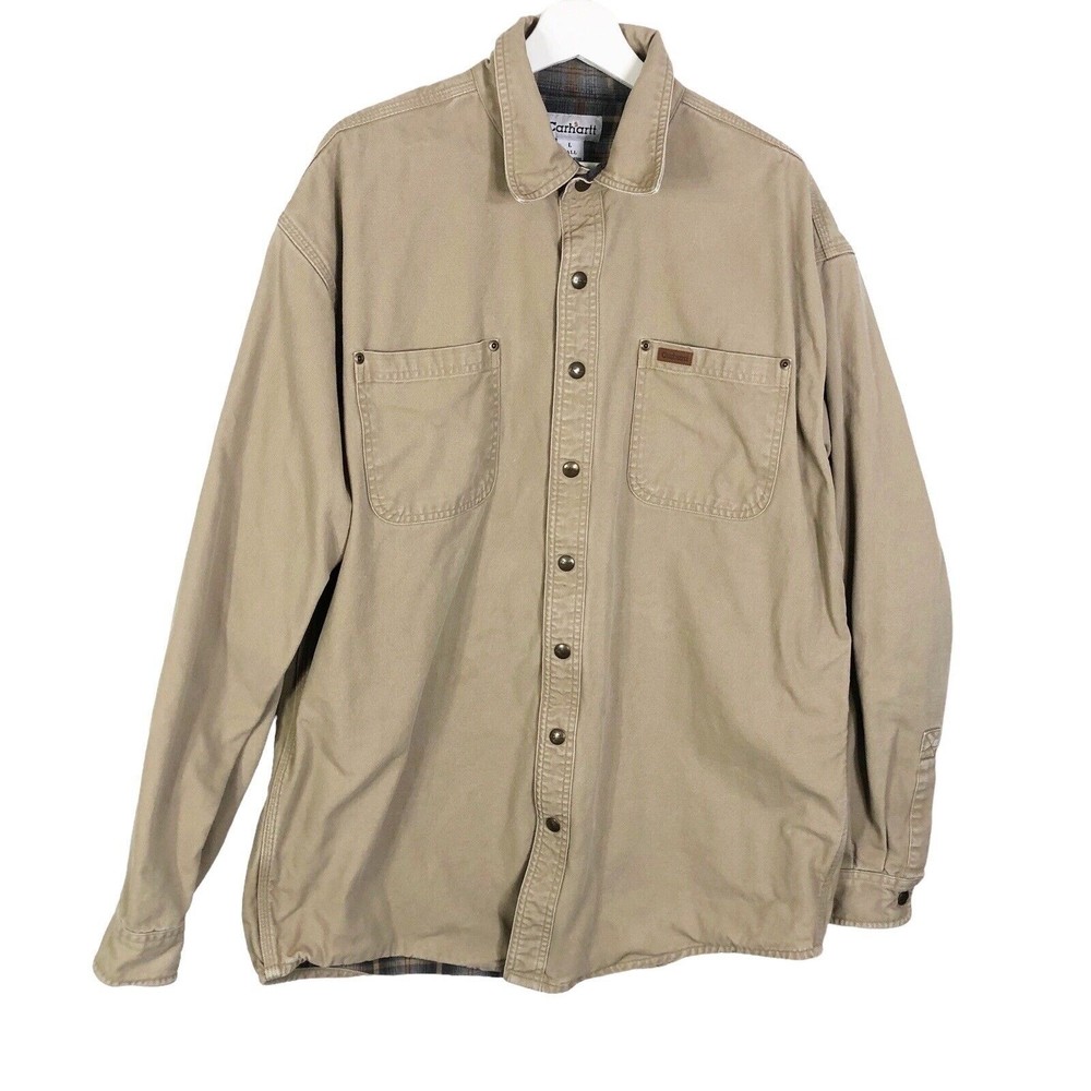 Carhartt Mens Tall Large LT Flannel Lined Canvas Work Shirt Jacket S96GKH